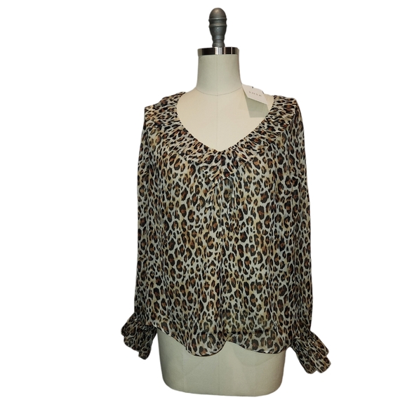 Joie Veron Silk Animal Leopard Print V-Neck Ruffle Blouse Top S - Picture 2 of 14